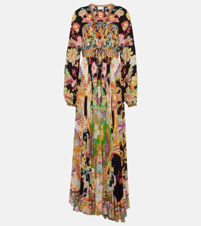 Camilla Printed Maxi Dress In Black/green/orange/yellow