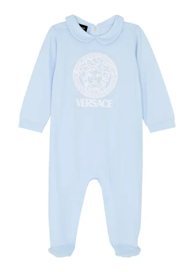 Versace Babies' Medusa Head Stretch-cotton Pajamas In Blue