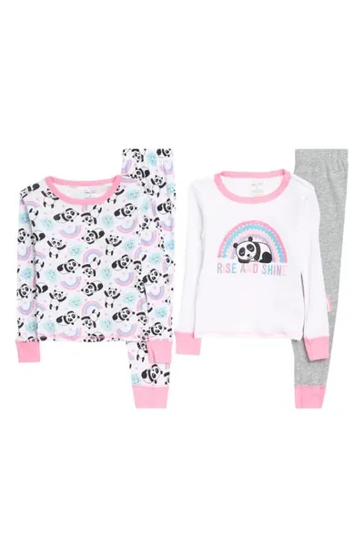 Rene Rofe Girl Kids' Panda Fitted Four-piece Pajamas In White Multi