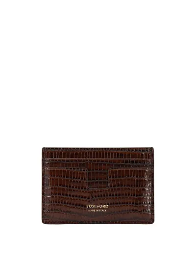 Tom Ford Logo Printed Embossed Cardholder In Brown