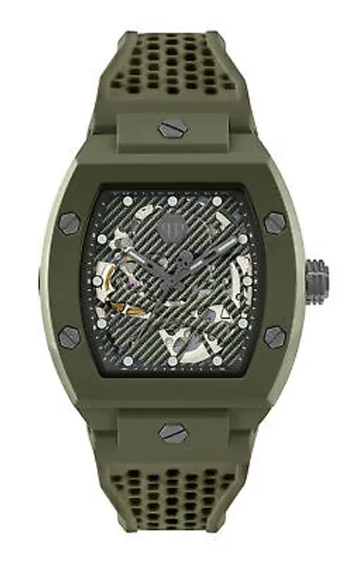 Pre-owned Philipp Plein Green Mens Analogue Watch The Skeleton Ecoceramic Pwvba0223