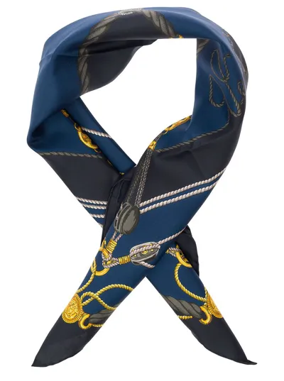 Versace Chain Couture Square Shape Scarf In Blue