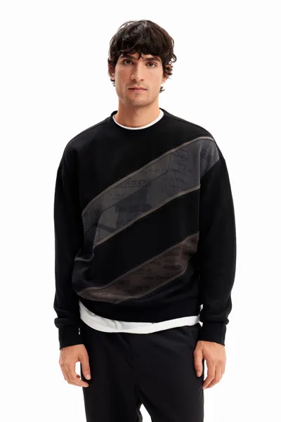 Desigual Patchwork Message Sweatshirt In Black