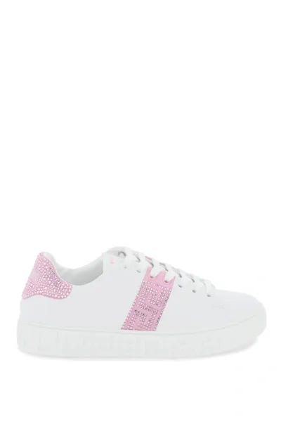 Versace Crystal Greca Sneakers In Pink+print