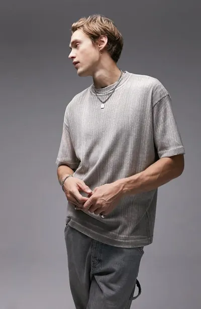 Topman Oversize Stretch Cotton Rib T-shirt In Stone