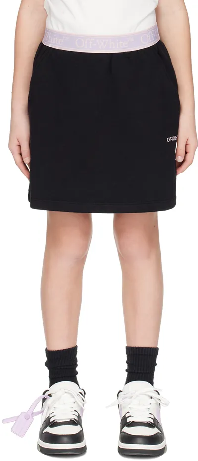 Off-white Kids' Bookish Logo-waistband Cotton Skirt In Black