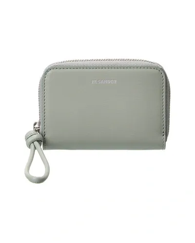 Jil Sander Logo Leather Coin Purse In Grey