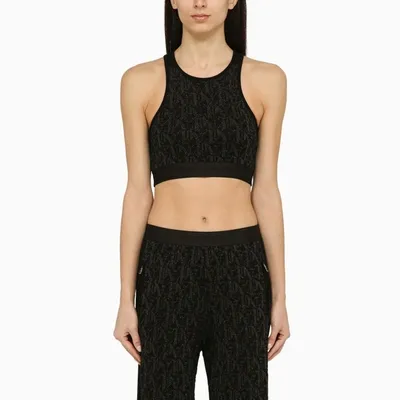 Palm Angels Monogram Viscose Blend Knit Top In Black