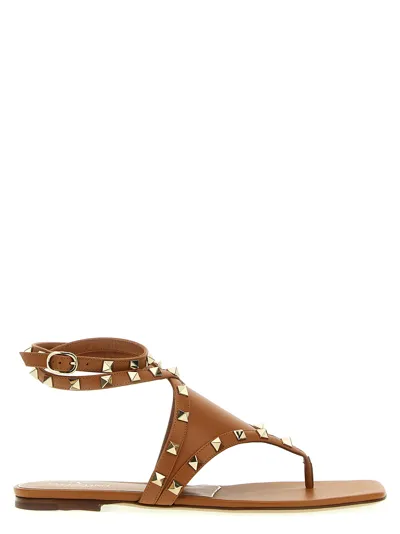 Valentino Garavani Rockstud Sandals Beige In Brown