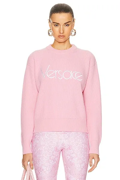 Versace 90's Embroidered Knit Sweater In Pink