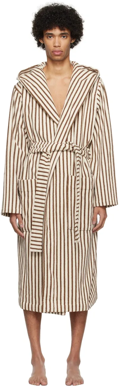 Tekla Striped Organic Cotton Bath Robe In Brown