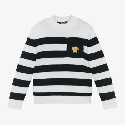 Versace Nautical Stripe Kids Sweater In Blue