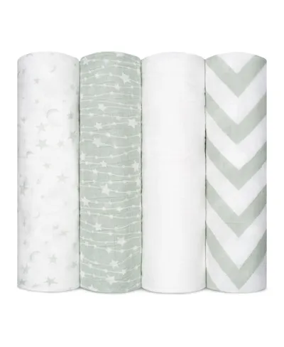 Comfy Cubs Babies' Muslin Swaddle Blankets, Pack Of 4 In Green