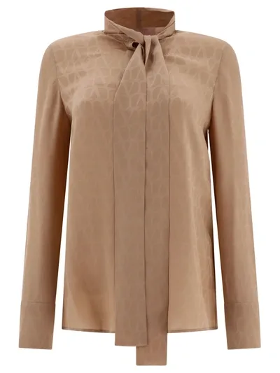 Valentino Camicia In Silk Jacquard Toile Iconographe In Brown