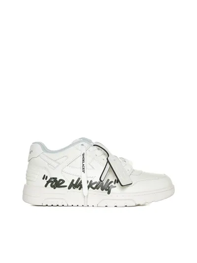 Off-white Out Of Office For Walking White Low Top Sneakers In Leather Woman In White,black