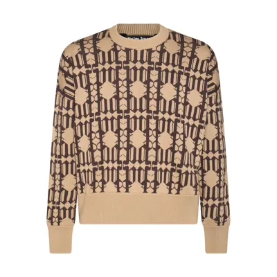 Palm Angels Monogram Knitted Sweater In Cream