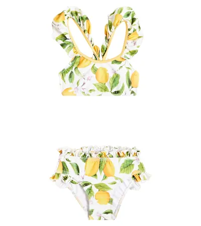 Suncracy Kids' Palermo Printed Ruffled Bikini In Yellow Lemons