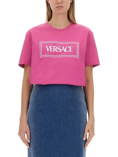 Versace Pink '90s Vintage Logo Cotton T-shirt In Multicolor