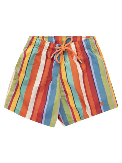 Gallo Kids' Striped Beach Boxers In Orange