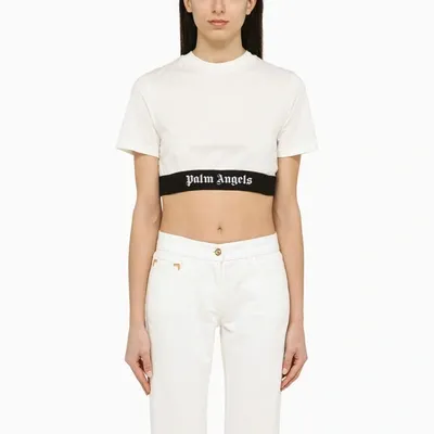 Palm Angels Logo Printed Cropped T In White