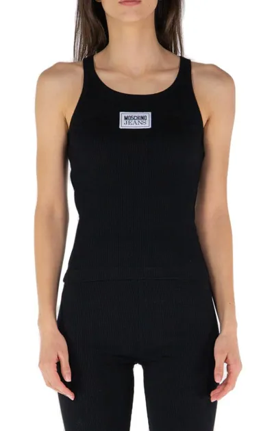 Moschino Sleeveless Ribbed Tank Top In Black