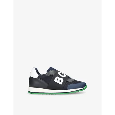 Boss By Hugo Boss Boys Navy Kids Logo-strap Low-top Mesh Woven Trainers