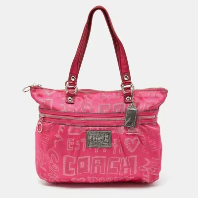 Coach Canvas And Patent Leather Poppy Glam Tote In Pink