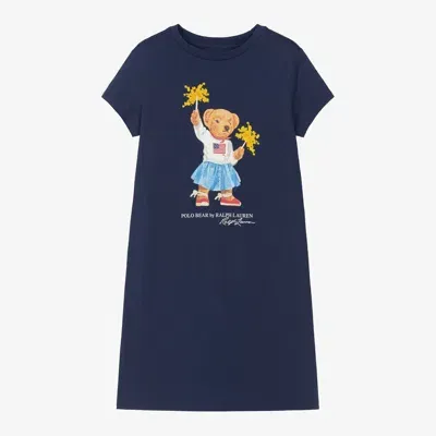 Ralph Lauren Kids' Girls Blue Sparkler Bear Cotton Dress