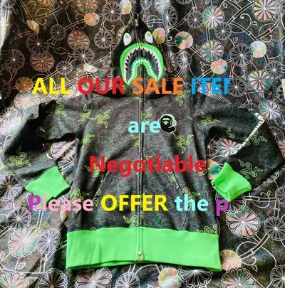 Pre-owned A Bathing Ape X Razer Neon Camo Shark Full Zip Hoodie "green" Size 2xl Bape