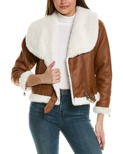 Adrienne Landau Asymmetrical Aviator Jacket In Brown