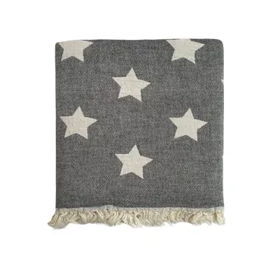 Ailera Black / White Large Stars Hammam Towel - Charcoal In Black/white