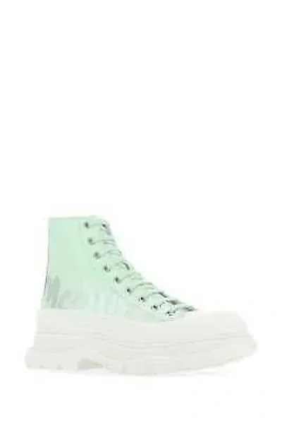 Pre-owned Alexander Mcqueen Sea Green Leather Tread Slick Sneakers