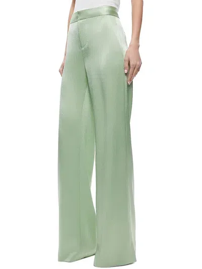 Alice And Olivia Deanna Womens Satin High Waist Wide Leg Pants In Green