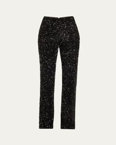 Alice And Olivia Rmp Sequined Bootcut Pants In Black