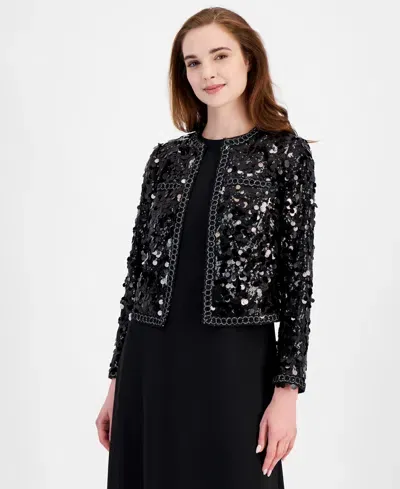 Anne Klein Women's Sequin Crewneck Jacket In Anne Black