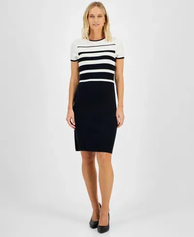 Anne Klein Women's Striped Short-sleeve Dress In Anne Black