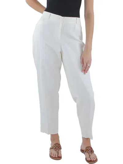 Anne Klein Womens Linen Solid Ankle Pants In White