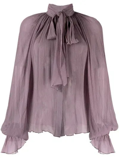 Atu Body Couture Pussy-bow Silk Blouse In Purple