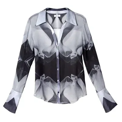 Babs Boutique Nyc Women's Black / White Flowy Silk Georgette Blouse - Gaudi - Black In Black/white