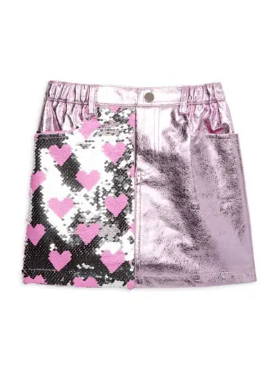 Baby Sara Babies' Little Girl's Sequin Heart Metallic Mini Skirt In Pink