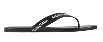 Pre-owned Balenciaga Black White Leather Logo Thong Slide Slip On Sandal Flip Flop Flat 37