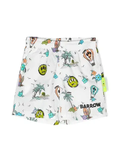 Barrow Kids' Cotton Graphic-print Shorts In White