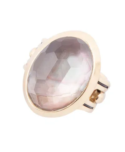 Barse Etto Black Mother Of Pearl Golden Bronze Oval Ring In Genuine Black Mother Of Pearl