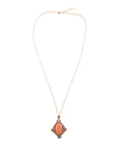 Barse Valerie Genuine Orange Sponge Coral Oval Pendant Necklace