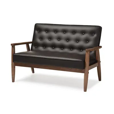 Baxton Studio Leather Upholstered Wooden 2-seater Loveseat In Black