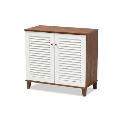 Baxton Studio White And Walnut Finished 4-shelf Wood Shoe Storage Cabinet In Brown