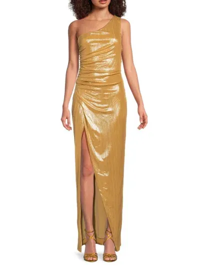 Bcbgmaxazria Women's One Shoulder Metallic Gown In Gold