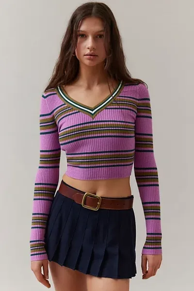 Bdg Addison V Neck Ribbed Knit Sweater In Pink, Women's At Urban Outfitters