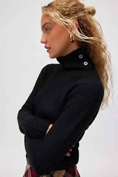 Bdg Grayson Buttoned Turtleneck Sweater In Black, Women's At Urban Outfitters