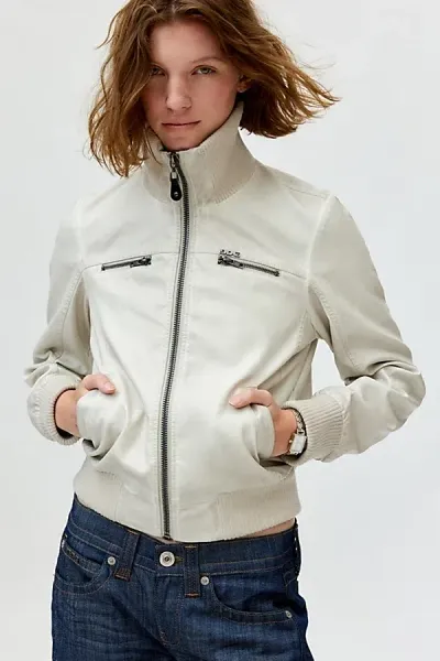 Bdg Ron Faux Leather Jacket In White, Women's At Urban Outfitters